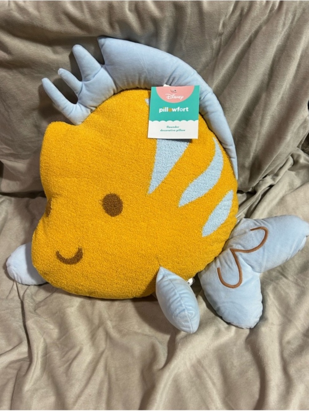Disney Pillowfort Yellow and Light Blue Flounder Decorative Pillow